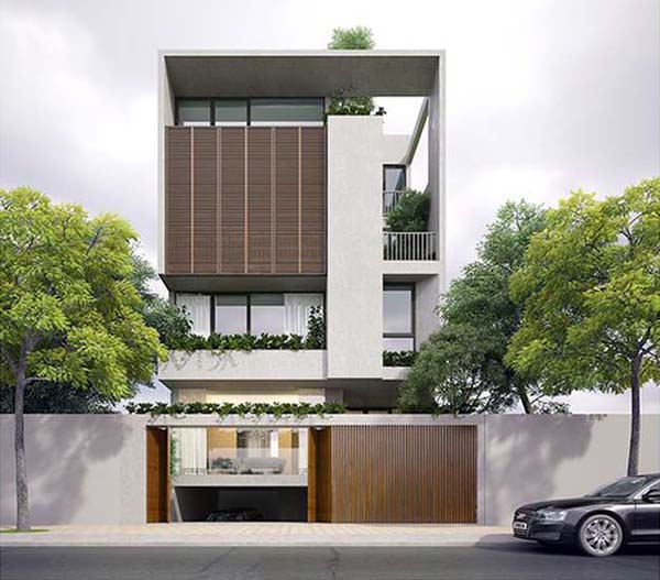 Thiết kế nhà phố có tầng hầm để xe